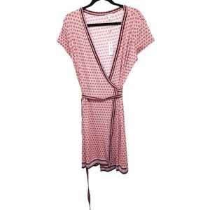 NWT Max Studio Women's XL Printed Wrap Dress Short Sleeves Pink/Red Geometric Pa